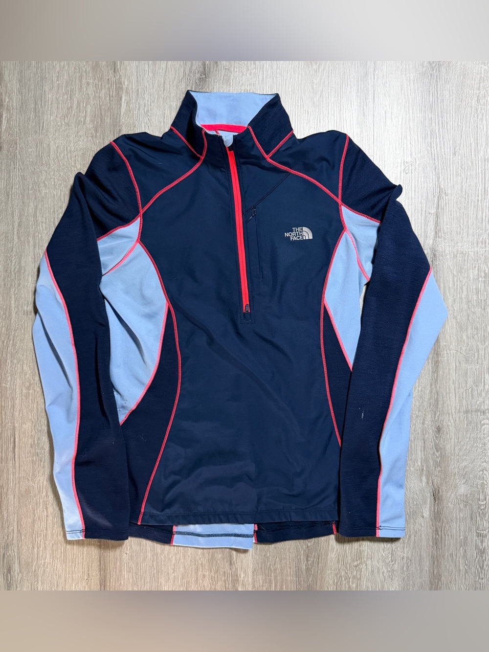 The North Face Navy, Light Blue & Red Zip Pullover Running Top